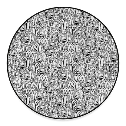 Black And White Tiger Pattern Print Round Floor Mat
