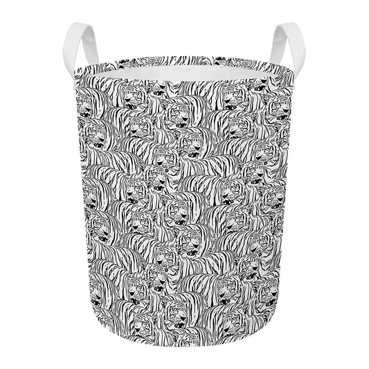 Black And White Tiger Pattern Print Round Laundry Basket
