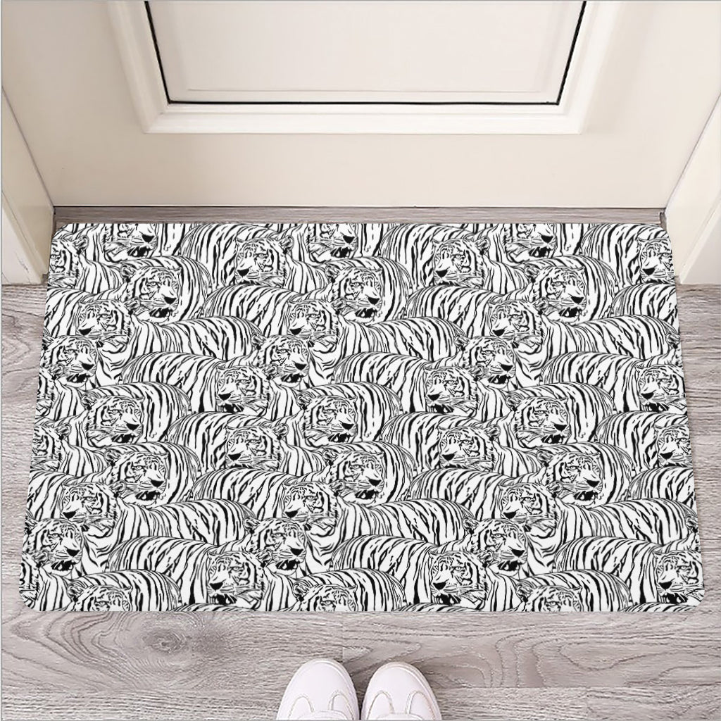 Black And White Tiger Pattern Print Rubber Doormat