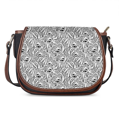 Black And White Tiger Pattern Print Saddle Bag