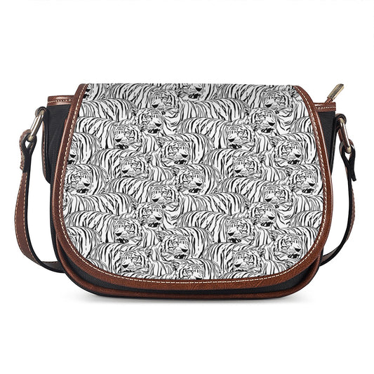 Black And White Tiger Pattern Print Saddle Bag
