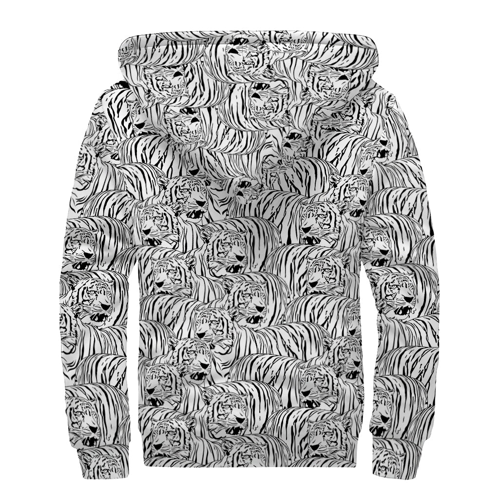 Black And White Tiger Pattern Print Sherpa Lined Zip Up Hoodie