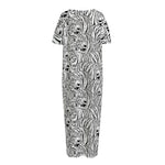 Black And White Tiger Pattern Print Short Sleeve Long Nightdress