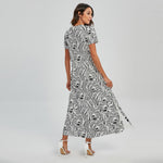 Black And White Tiger Pattern Print Short Sleeve Maxi Dress
