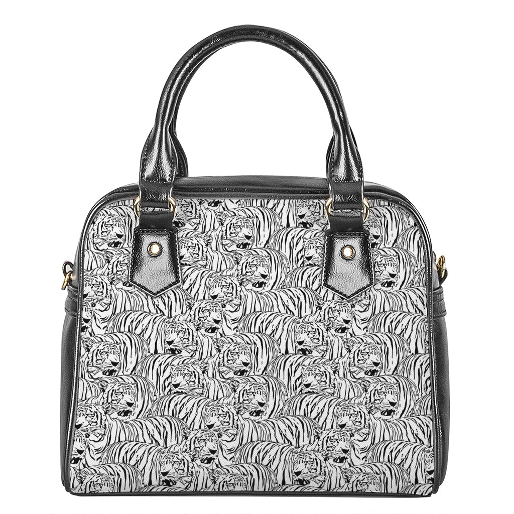 Black And White Tiger Pattern Print Shoulder Handbag