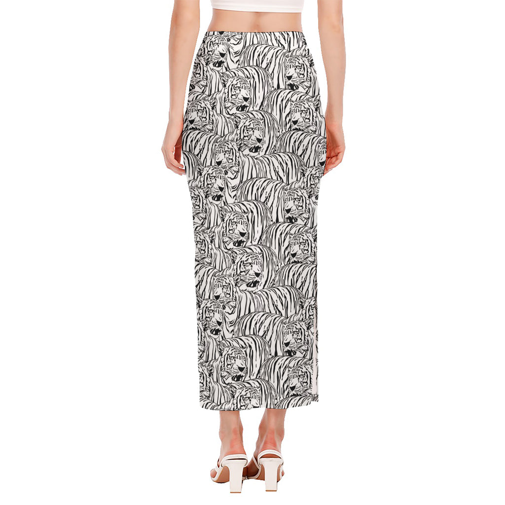Black And White Tiger Pattern Print Side Slit Maxi Skirt