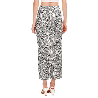 Black And White Tiger Pattern Print Side Slit Maxi Skirt