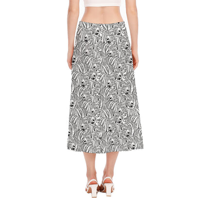 Black And White Tiger Pattern Print Side Slit Midi Skirt