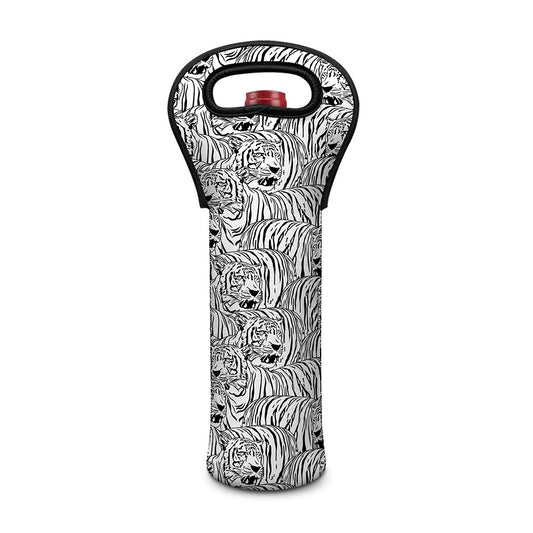 Black And White Tiger Pattern Print Single Neoprene Wine Tote