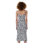 Black And White Tiger Pattern Print Slim Fit Midi Cami Dress