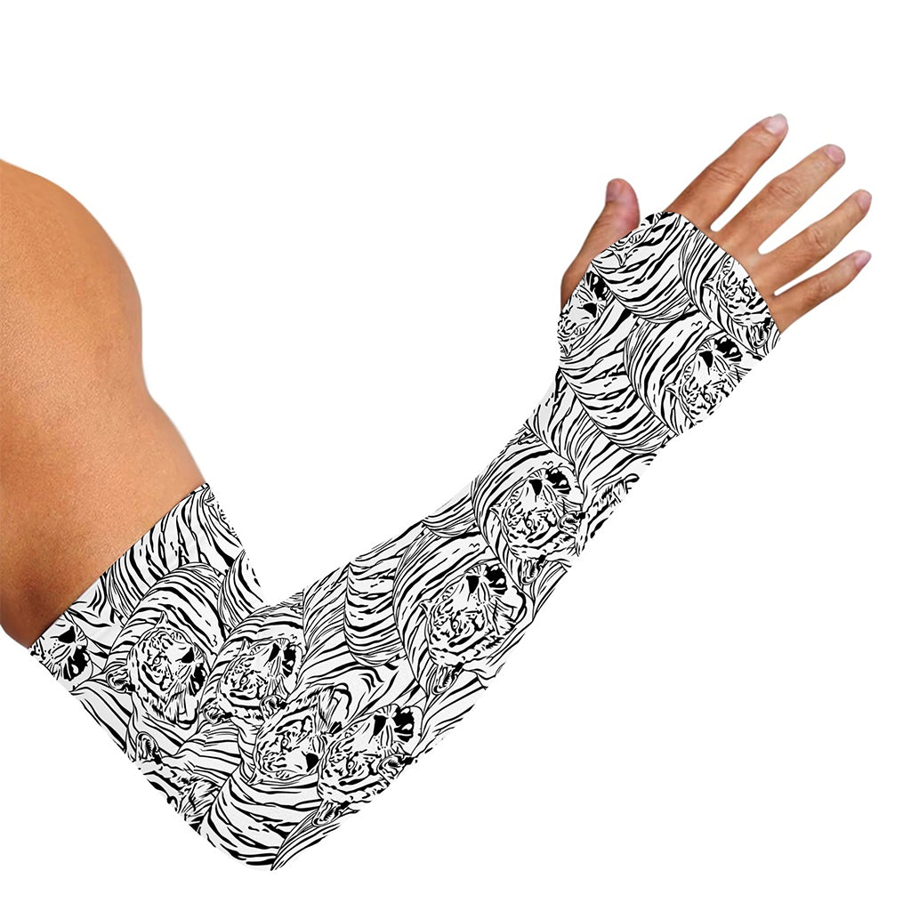 Black And White Tiger Pattern Print Sun Protection Arm Sleeves