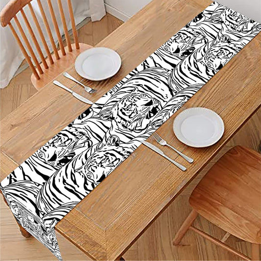Black And White Tiger Pattern Print Table Runner