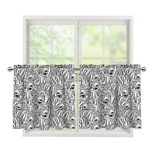 Black And White Tiger Pattern Print Tier Curtains