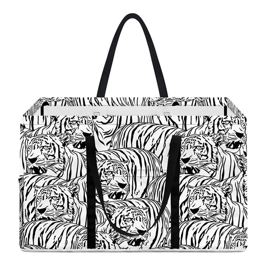 Black And White Tiger Pattern Print Utility Tote Bag