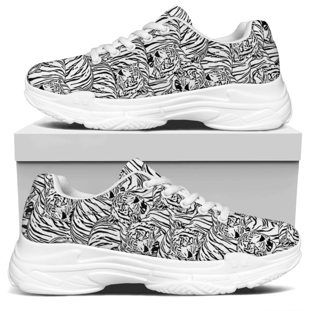 Black And White Tiger Pattern Print White Chunky Shoes