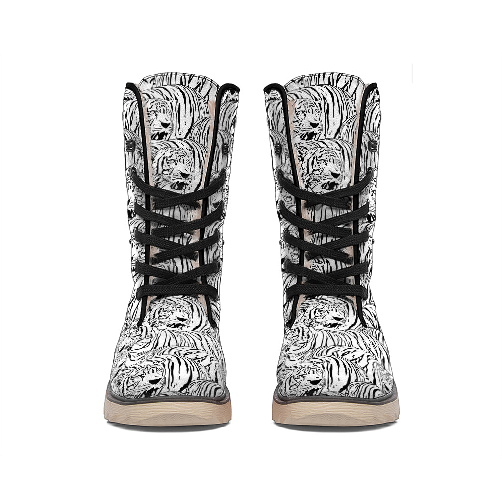 Black And White Tiger Pattern Print Winter Boots