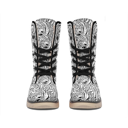 Black And White Tiger Pattern Print Winter Boots