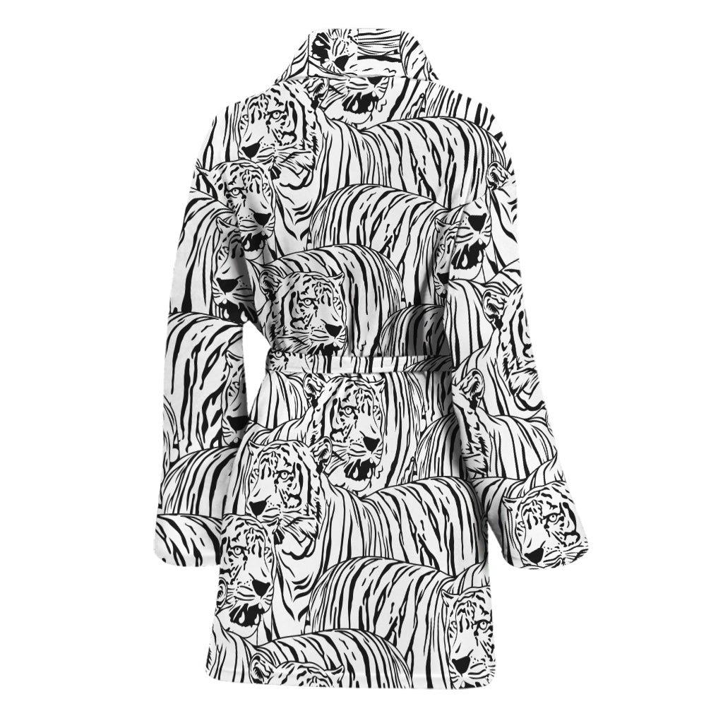 Black And White Tiger Pattern Print Women's Bathrobe