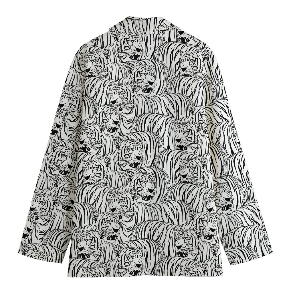 Black And White Tiger Pattern Print Women's Cotton Blazer