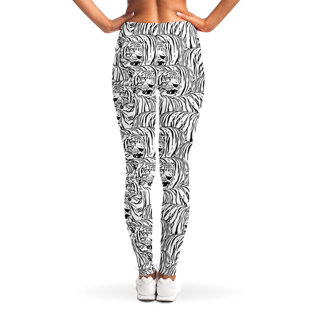 Black And White Tiger Pattern Print Women's Leggings