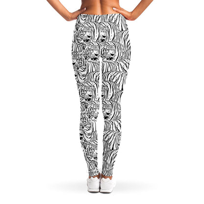 Black And White Tiger Pattern Print Women's Leggings