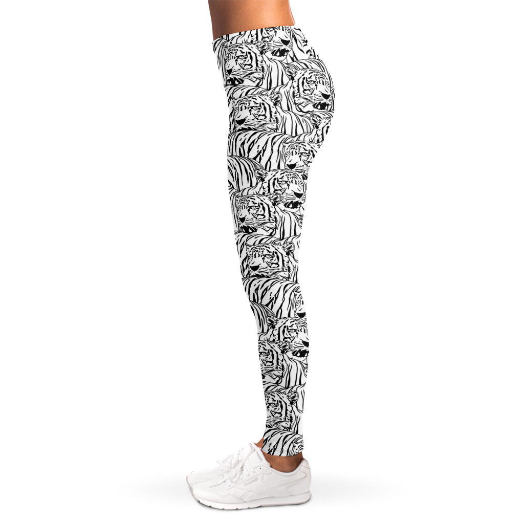 Black And White Tiger Pattern Print Women's Leggings