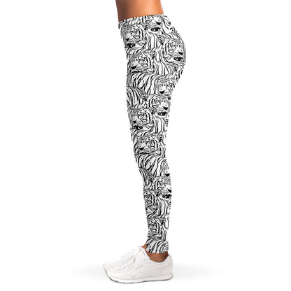 Black And White Tiger Pattern Print Women's Leggings