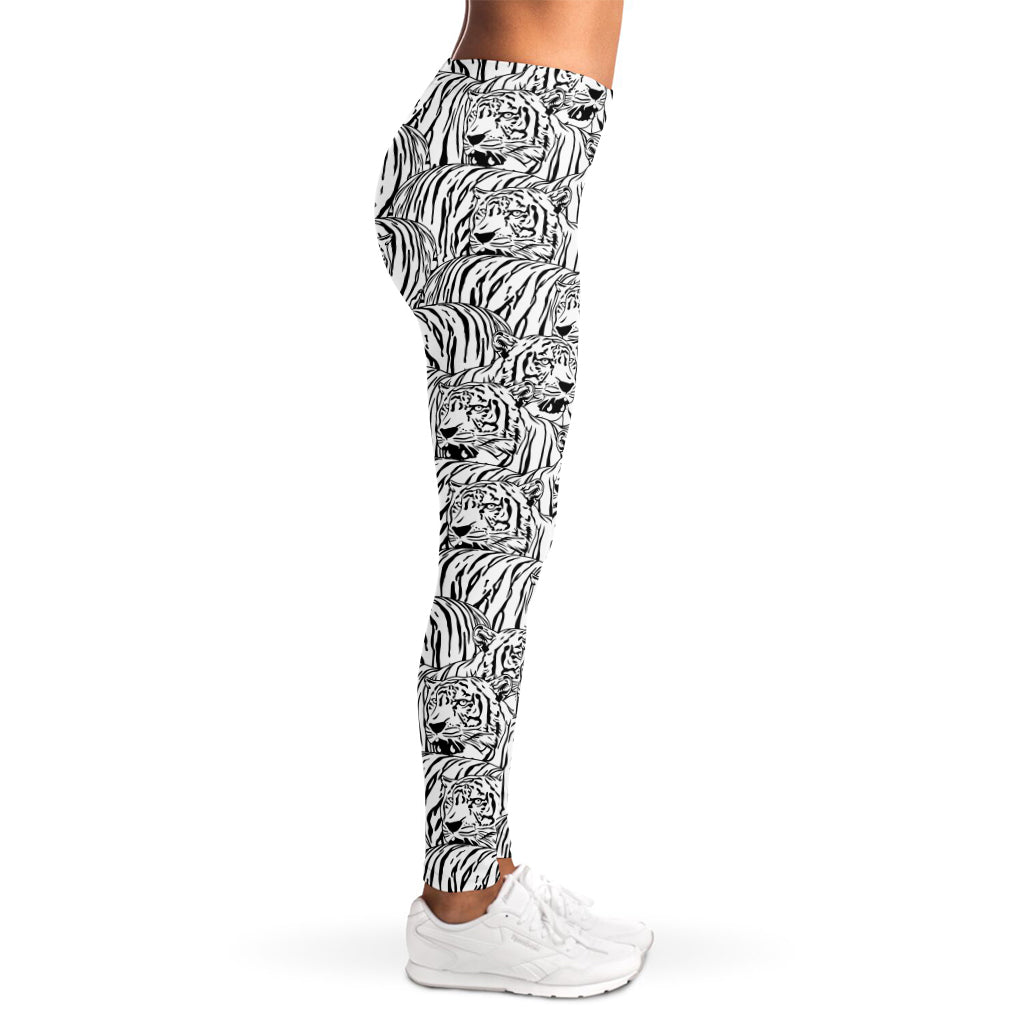 Black And White Tiger Pattern Print Women's Leggings