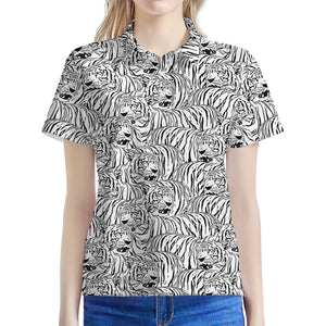 Black And White Tiger Pattern Print Women's Polo Shirt