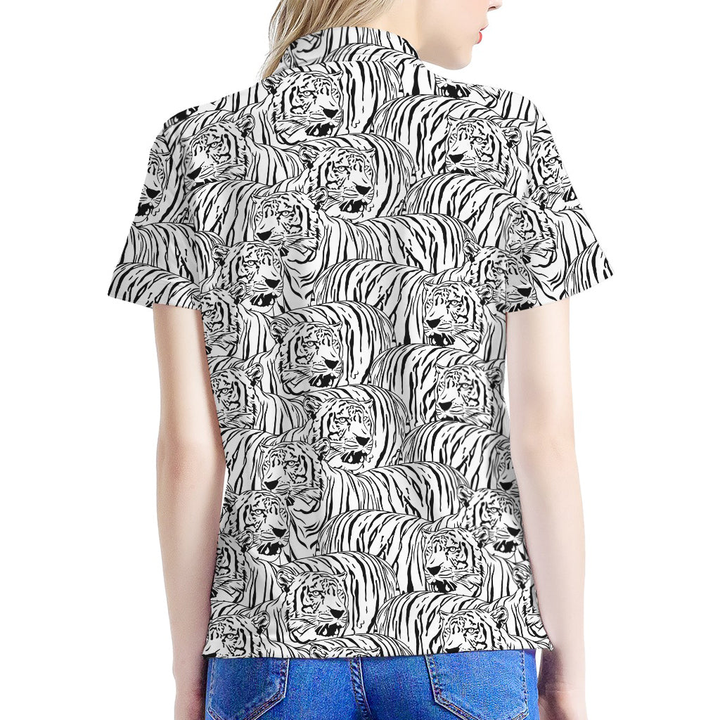 Black And White Tiger Pattern Print Women's Polo Shirt
