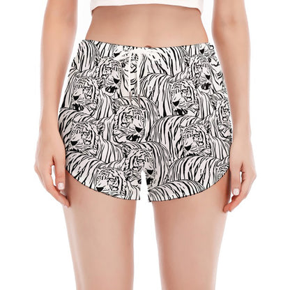Black And White Tiger Pattern Print Women's Split Running Shorts