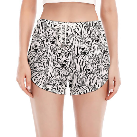 Black And White Tiger Pattern Print Women's Split Running Shorts