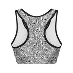 Black And White Tiger Pattern Print Women's Sports Bra