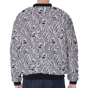 Black And White Tiger Pattern Print Zip Sleeve Bomber Jacket