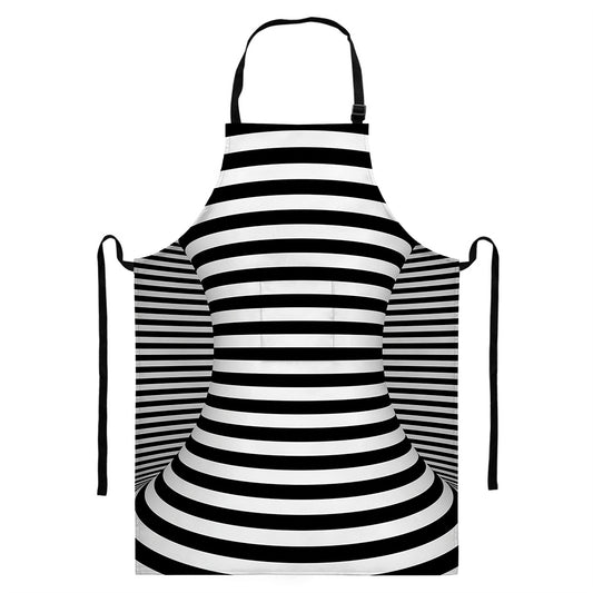 Black And White Torus Illusion Print Bib Apron With Pocket