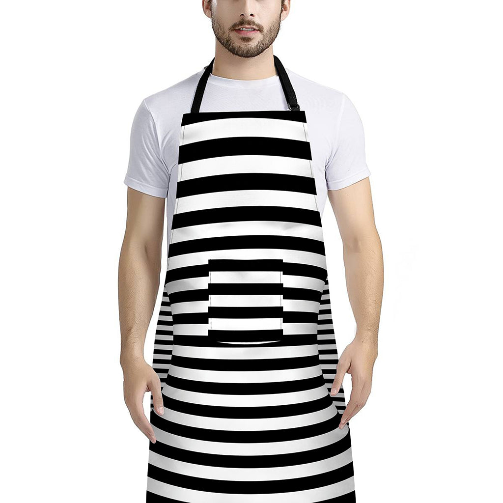 Black And White Torus Illusion Print Bib Apron With Pocket