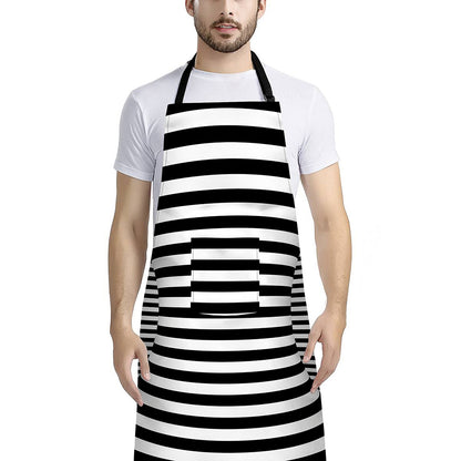 Black And White Torus Illusion Print Bib Apron With Pocket