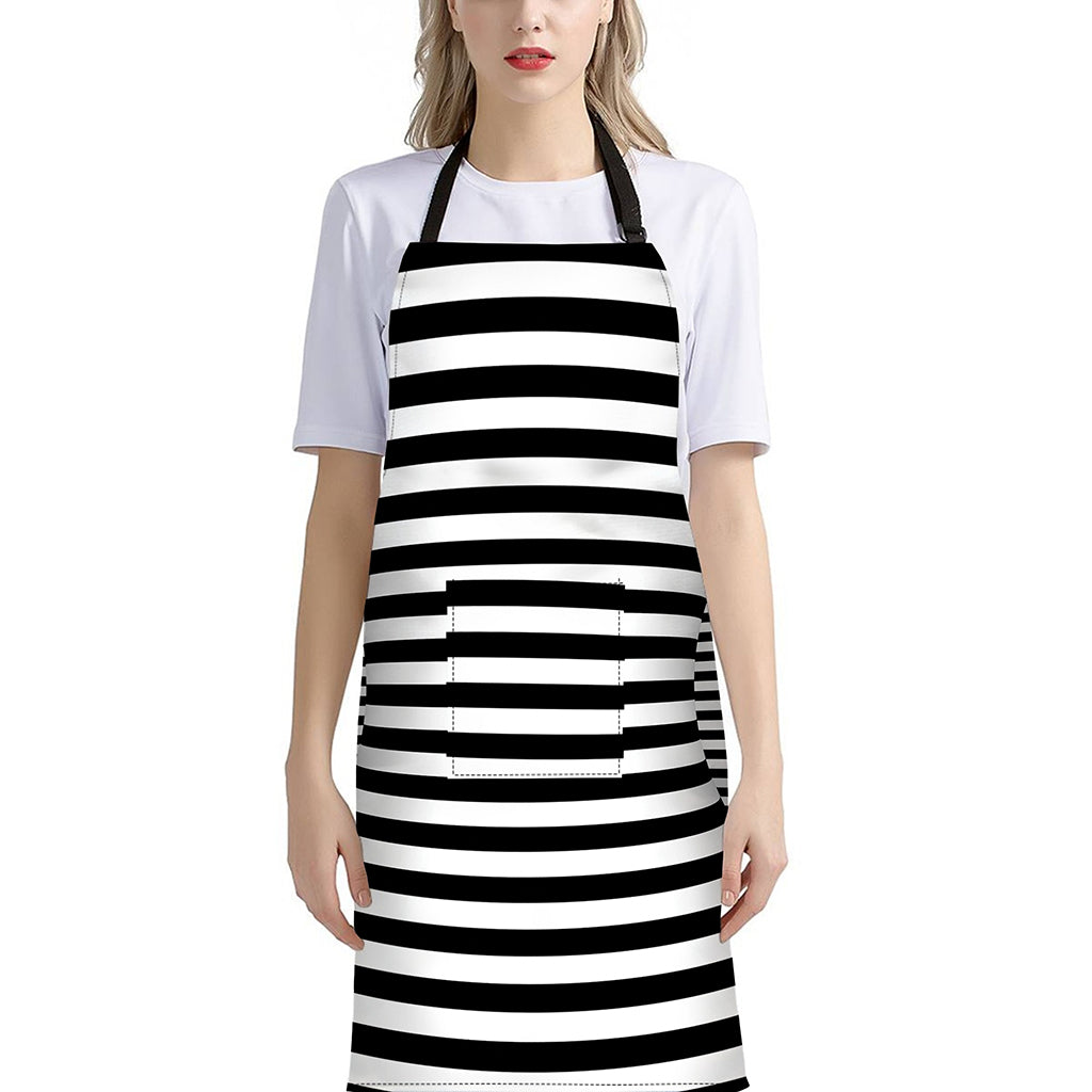 Black And White Torus Illusion Print Bib Apron With Pocket