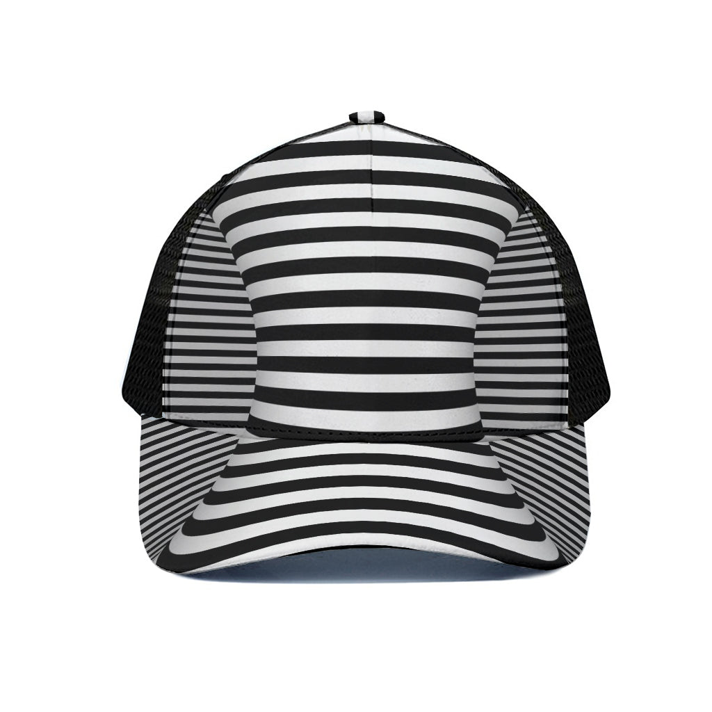 Black And White Torus Illusion Print Black Mesh Trucker Cap