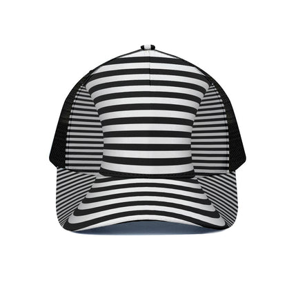 Black And White Torus Illusion Print Black Mesh Trucker Cap