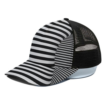 Black And White Torus Illusion Print Black Mesh Trucker Cap