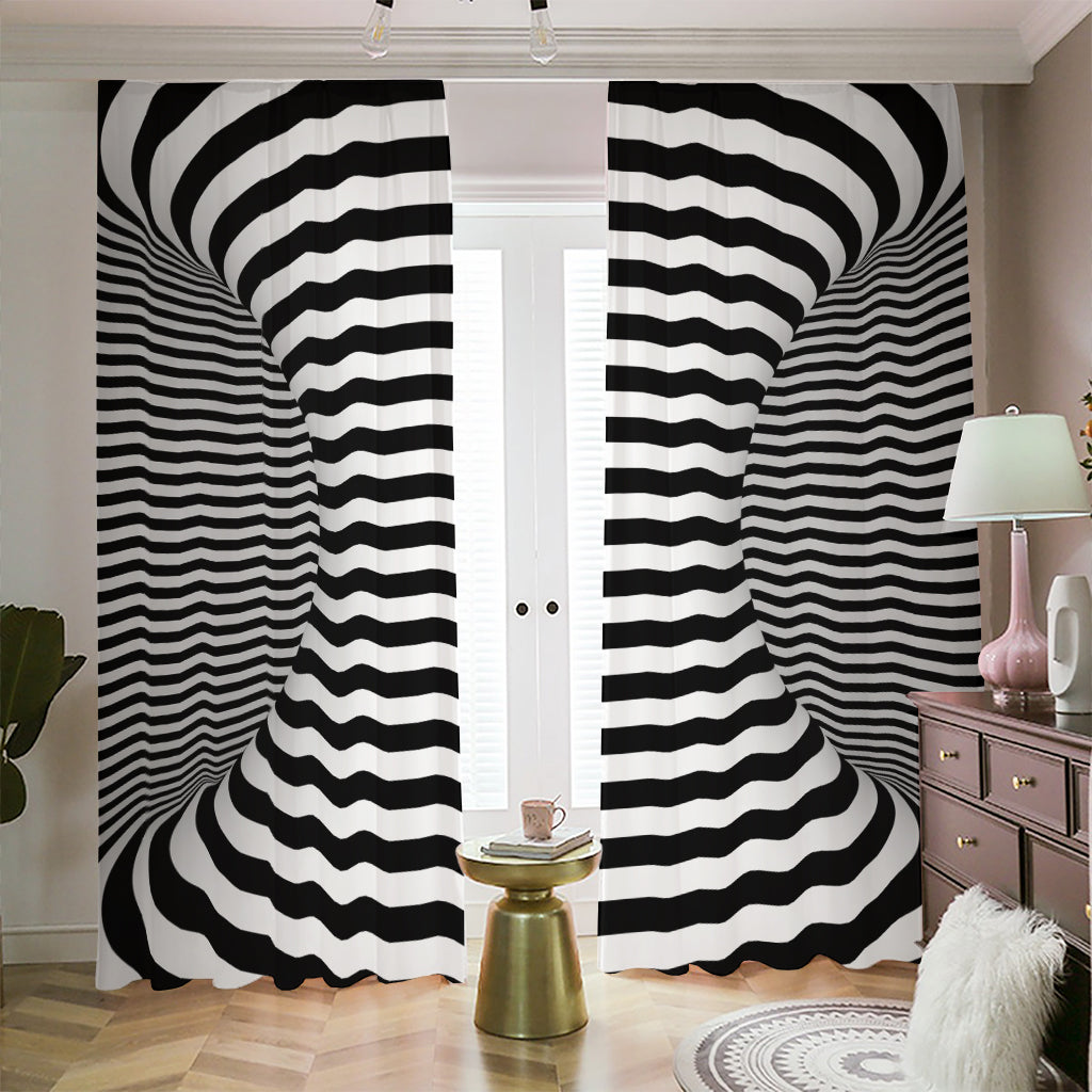 Black And White Torus Illusion Print Blackout Pencil Pleat Curtains