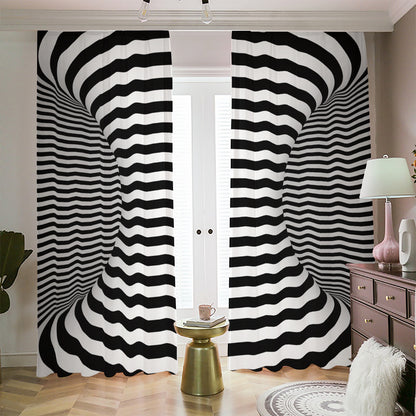 Black And White Torus Illusion Print Blackout Pencil Pleat Curtains