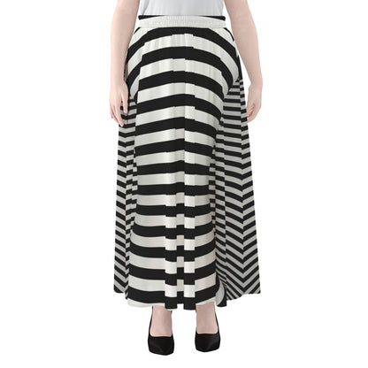 Black And White Torus Illusion Print Chiffon Maxi Skirt