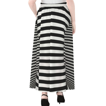 Black And White Torus Illusion Print Chiffon Maxi Skirt