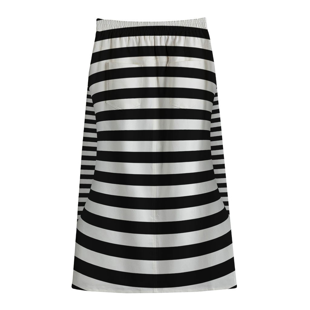 Black And White Torus Illusion Print Cotton Front Slit Maxi Skirt