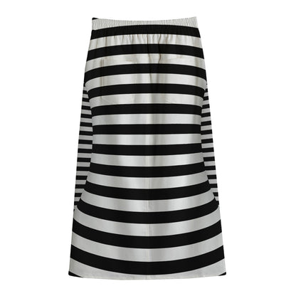 Black And White Torus Illusion Print Cotton Front Slit Maxi Skirt