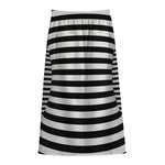 Black And White Torus Illusion Print Cotton Front Slit Maxi Skirt