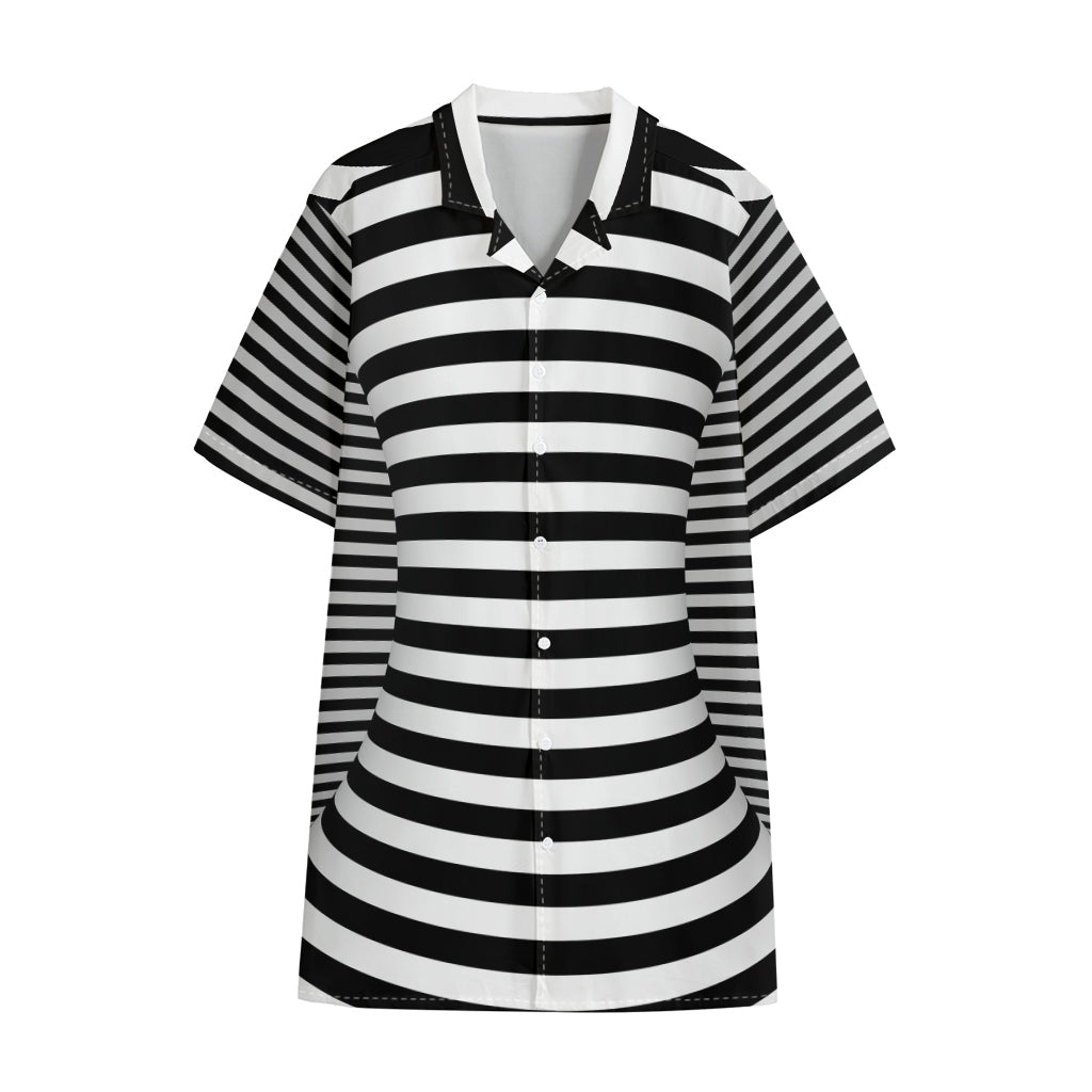 Black And White Torus Illusion Print Cotton Hawaiian Shirt