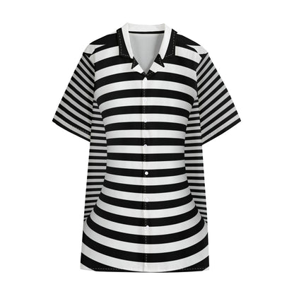 Black And White Torus Illusion Print Cotton Hawaiian Shirt